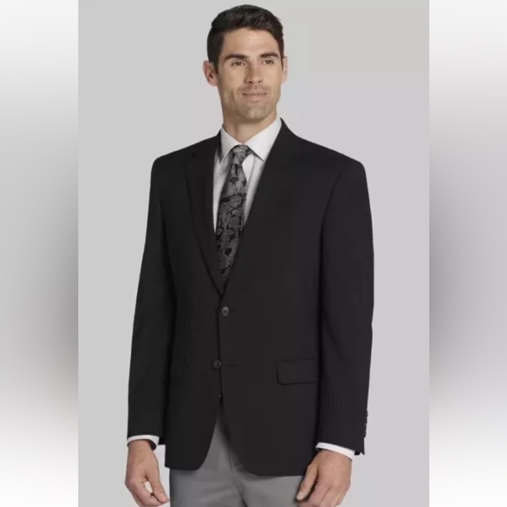 Jos A Bank Blazer Sport Coat Jacket Mens 40‎ Long Solid Black Wool (BR)